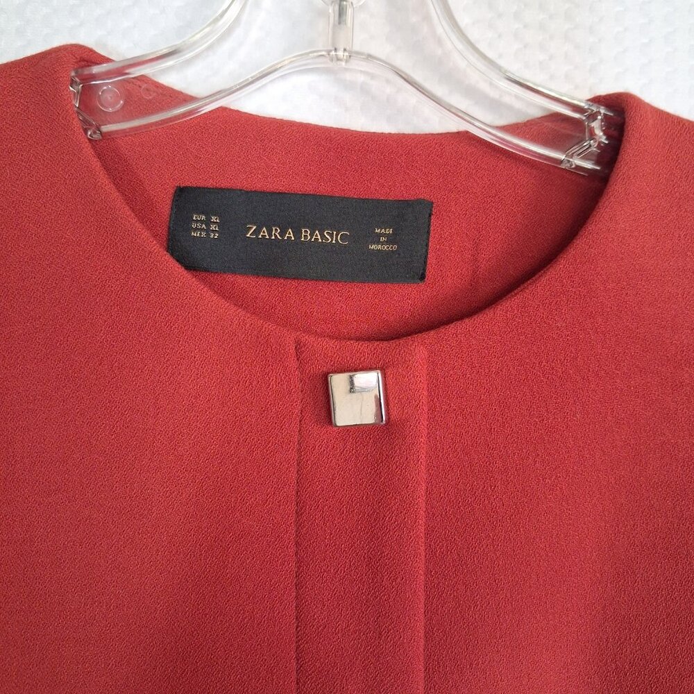 Zara Basic Burnt Orange Crop Jacket Snap Front Lo… - image 5